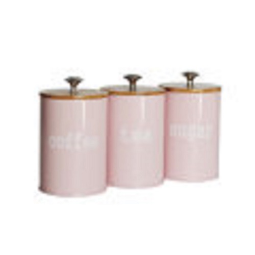 Set Of 3 Metal Canister With Bamboo Lid