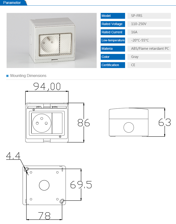 SAIPWELL/SAIP French Style IP55 Electrical Wall Mounting Waterproof Switch Socket(SP-FRS)