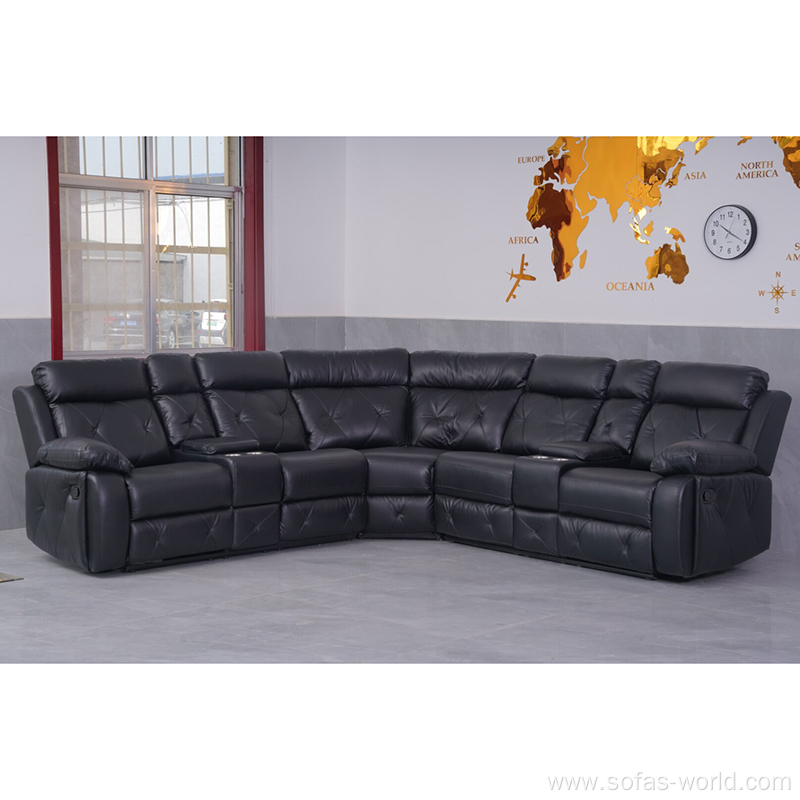 Breathable Air Leather Recliner Corner Sofa Set