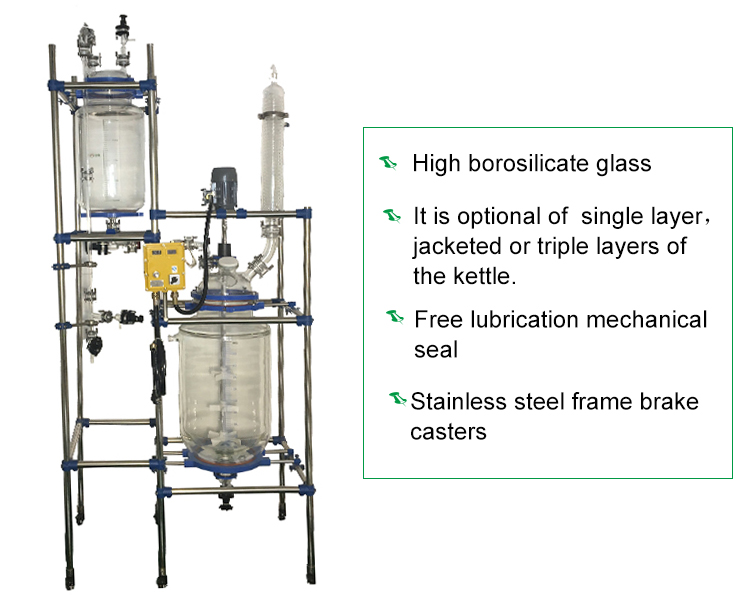 Shanghai Customized 10L 50L 100L 150L Chemical Reactor Jacket Glass Reactor