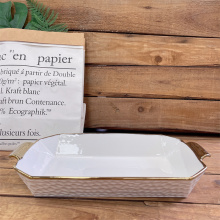 Wholesale Ceramic Baking Plate with Gold Rim