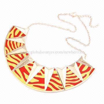 Fancy Orange Red Metal Choker with Metal Triangle Pendant, Various Plating are Available