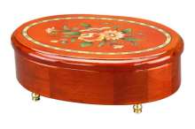 Oval Musical Wooden Jewellery Box with Inlaid Design