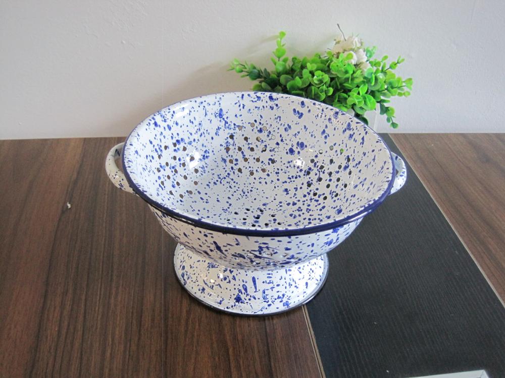 Blue color Splatter Enamel Colander ,Enamel Strainer