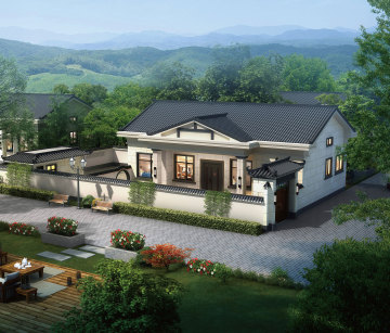 Four-bedroom, two-living-room, two-person light steel house with courtyard