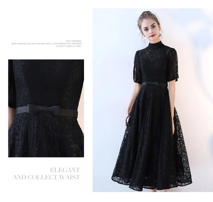 2019 Elegant black tea-length evening dress hot sale party and date dress