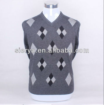 men's real intarsia V neck knitwear pullover