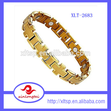 Gold ip color Cross chain bracelet Stainless steel magnetic Bracelet