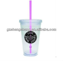 16OZ double wall plastic cup with straw