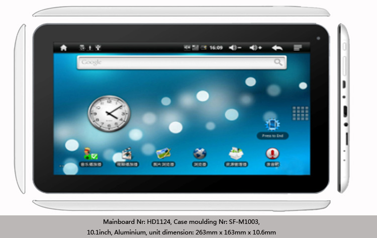 10.1inch HD Tablet PC, Rockchip Rk3168 Dual Core (HD1124H-RK3168-10.1TFT)