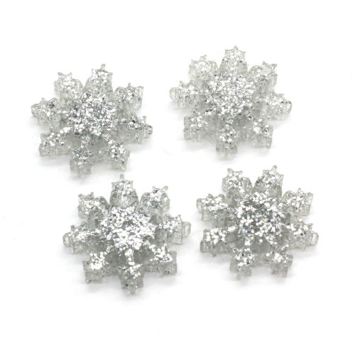 100pcs Resin Christmas Glitter Snowflake Flat Back Cabochons Winter Crafts for DIY Scrapbooking