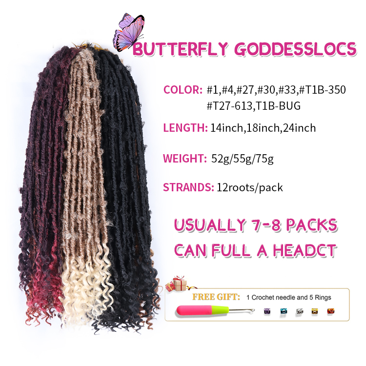 Julianna Handmade Short Ombre Synthetic Braiding Hair Extension Faux Curly Butterfly Lock Crochet Braids Crochet Hair