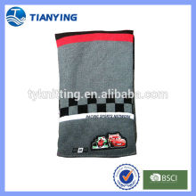 Embroidery knitting scraf with checked pattern and cartoon pvc