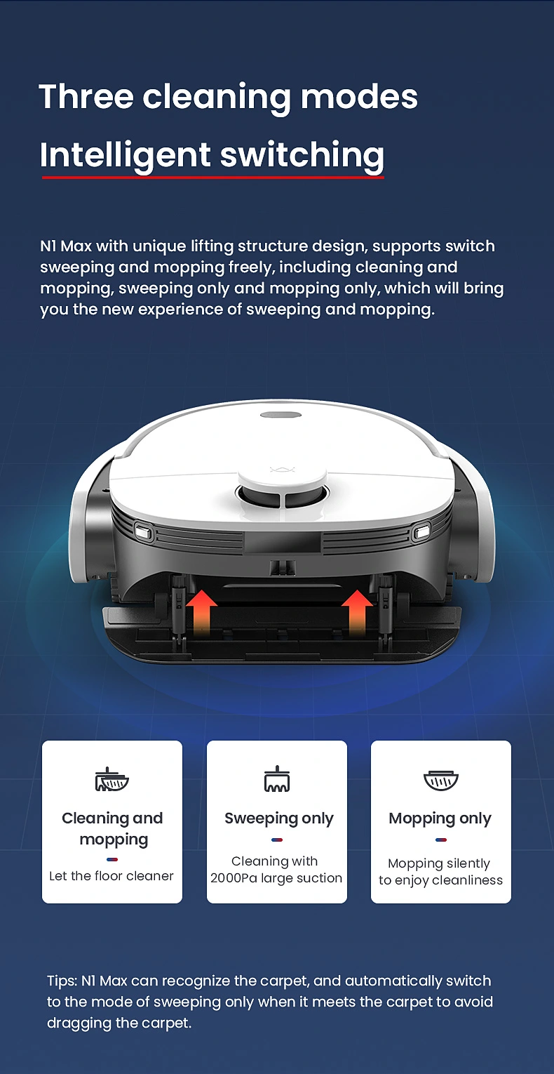 Self-Cleaning Mop Fabric Robot Vacuum Cleaner with 1000ml Disposable Dust Bag