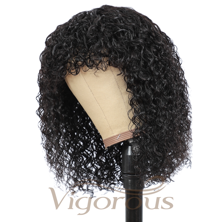 High Quality Wholesale With Fringe 100% Human Hair Cheapest Bob Curly Wave For Black Women Real Human Hair Wigs