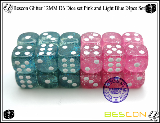 Bescon Glitter 12MM D6 Dice set Pink and Light Blue 24pcs Set-3