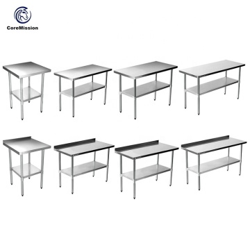 Table de travail de cuisine en acier inoxydable avec dosseret