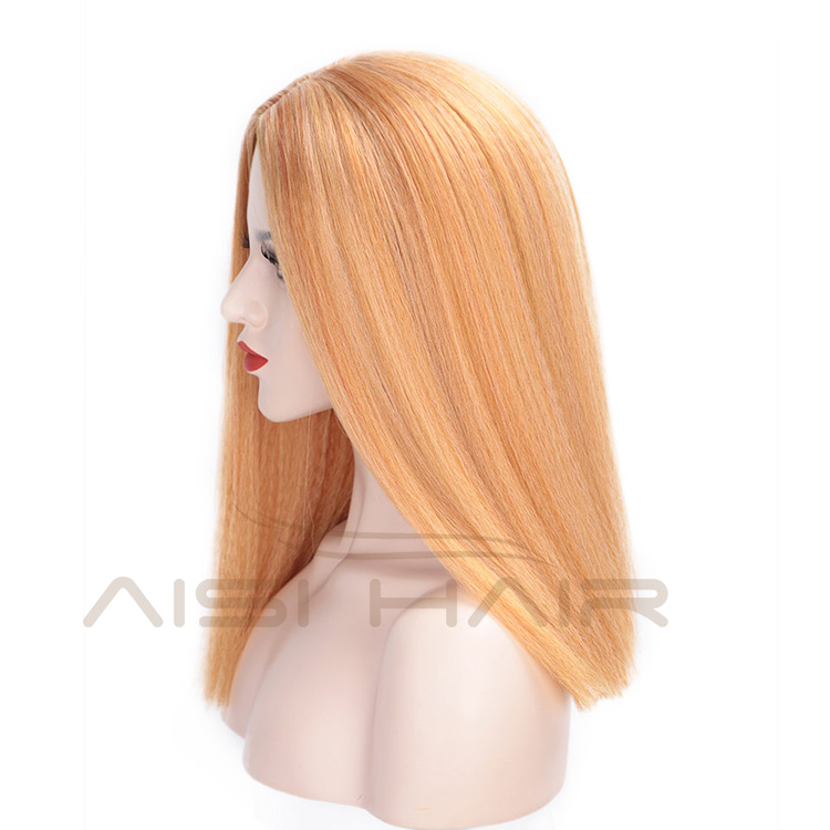 Aisi Hair Synthetic Yaki Middle Part Short Bob Wigs Brown Color Heat Resistant Synthetic Fiber Machine Made Wigs for Women