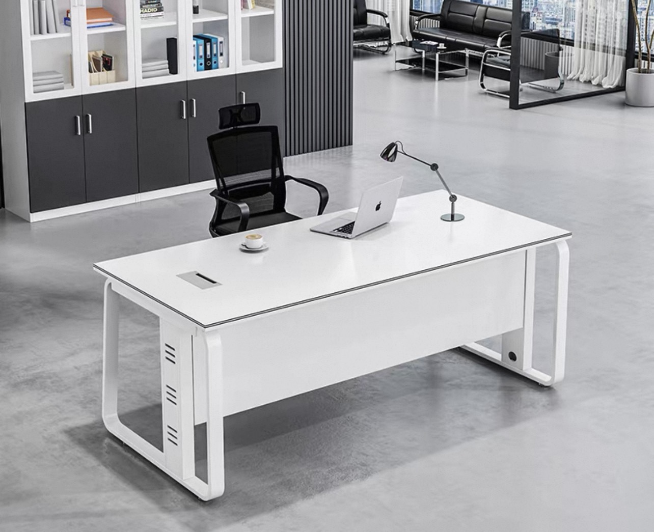 Mesa de escritório moderna com armário de armazenamento Modern Office Desk with Storage Cabinet