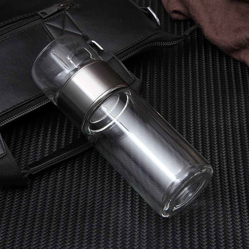 400ml New Fruit Tea Infuser Borosilicate Glass Water Bottle with Stainless Steel Lid