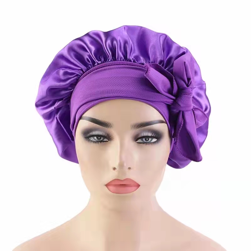 Low MOQ Private Label Sleep Bonnet Custom Hair Silk Satin Bonnets With Logo Stain Head Wrap
