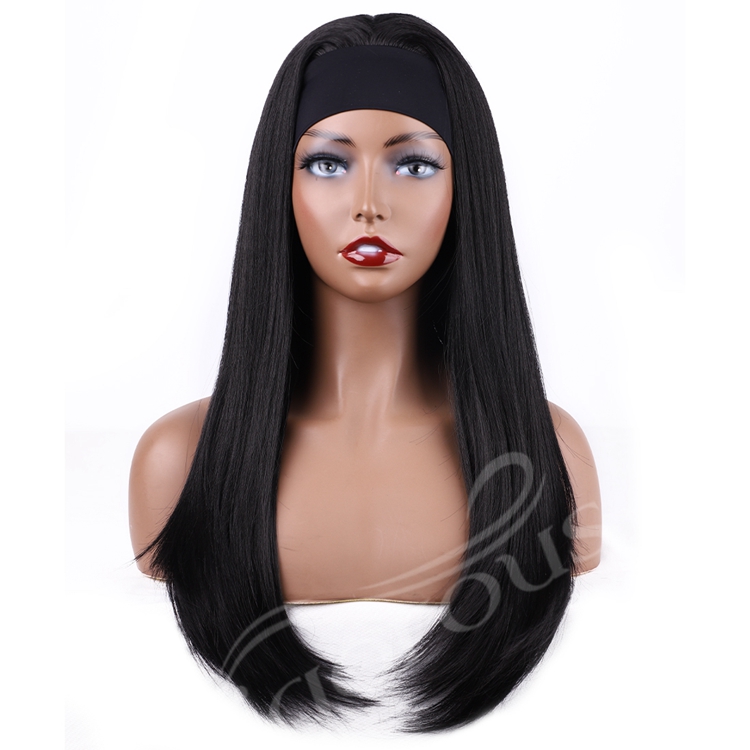Heat Resistant Good Quality Natural African Silky Black Long Straight Cheap Price Wholesale Synthetic Headband Wig