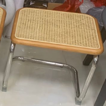 Brown Stainless Steel Footstool with Rattan and Solid Wood Frame for Garden Outdoor Living