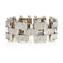 Diamond square piled up bangles with silver plated