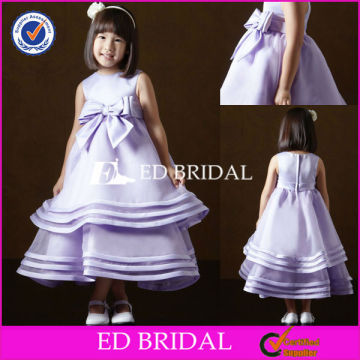 B253 Lovely Sleeveless Satin Bow Sash Ribbon Lilac Flower Girl Dress