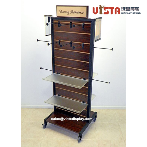 Retail Clothing Store Fixtures Rolling Floor Display Stand