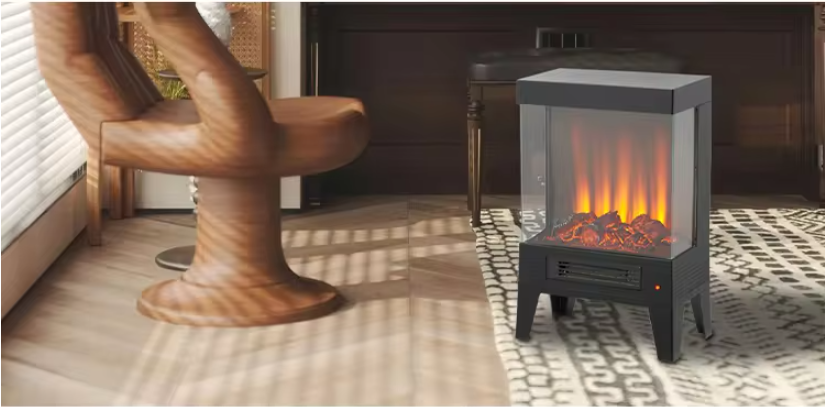 Electric Fireplace Stove Heater with Fire Flame Effect Adjustable Thermostat Freestanding Portable Electric Fireplace Stove
