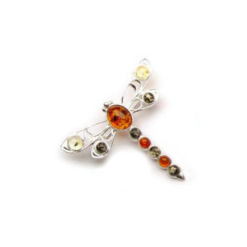 Dragonfly-shaped 925 sterling silver brooch with diamond