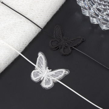 Black White Lace Butterfly Choker Cup Short Pendant Necklace for Girls Women