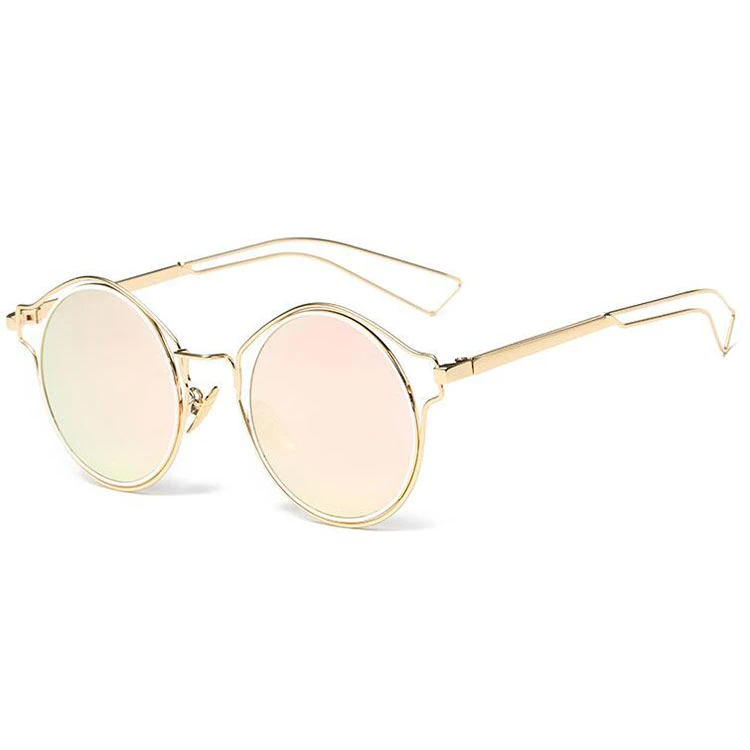 Retro Style Round Shape Metal Sunglasses