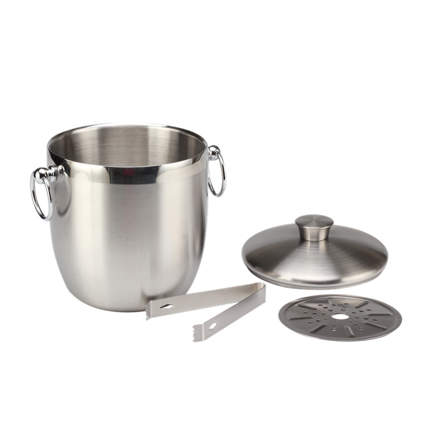Stainless steel ice bucket with tongs
