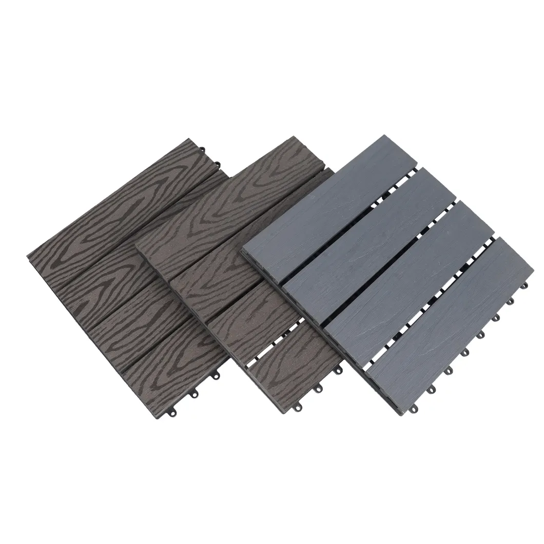 Anti-UV Wood Plastic Composite DIY Deck Tiles Durable Interlocking Outdoor Wood Grain Flooring WPC Composite Deck Tiles Boards