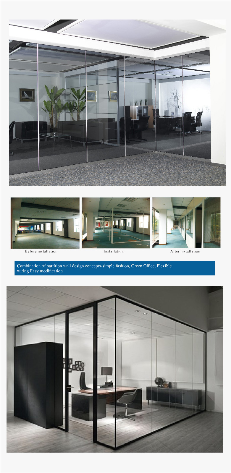 Hot sale modular office furniture indoor wall partion glass wall