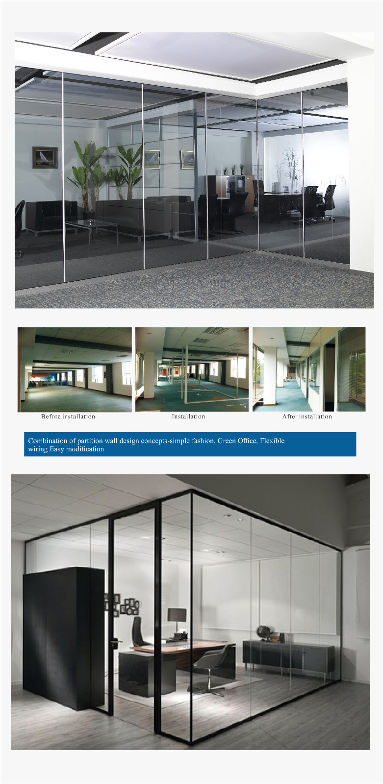 High quality double glass partition wall tempered glass for office glass partitioning design