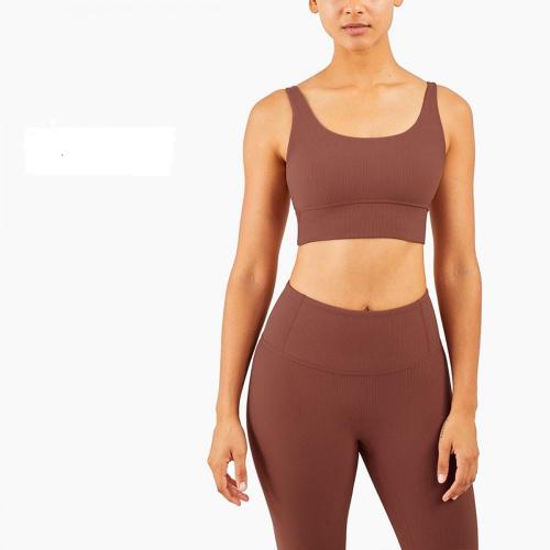 Women Solid Basic Elastic Ribbed Sport Bra