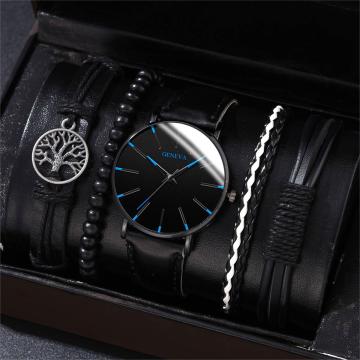 Cheap Stylish 5PCS Watch Gift Set - Minimalist Mesh Geneva Watch and Bracelet Set for Men