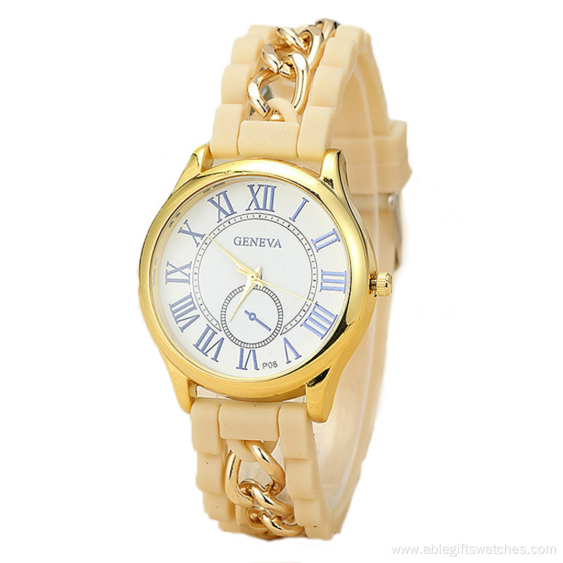 Round face women silicone watch