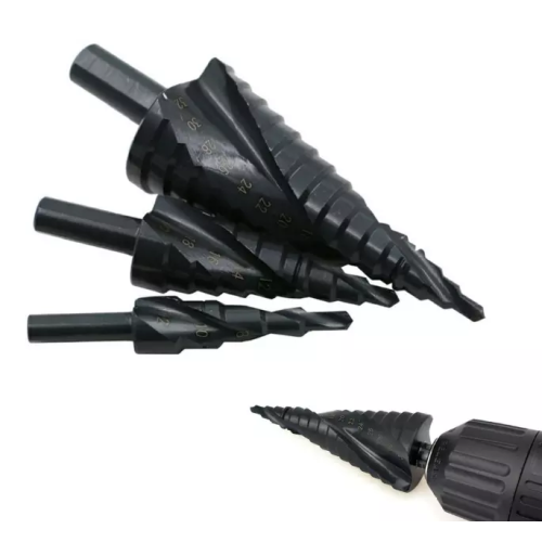 High quality 3 Packs Spiral Step Drill Bit Set 1/4" Hex Shank Cone black hss drill bit for High Speed Steel