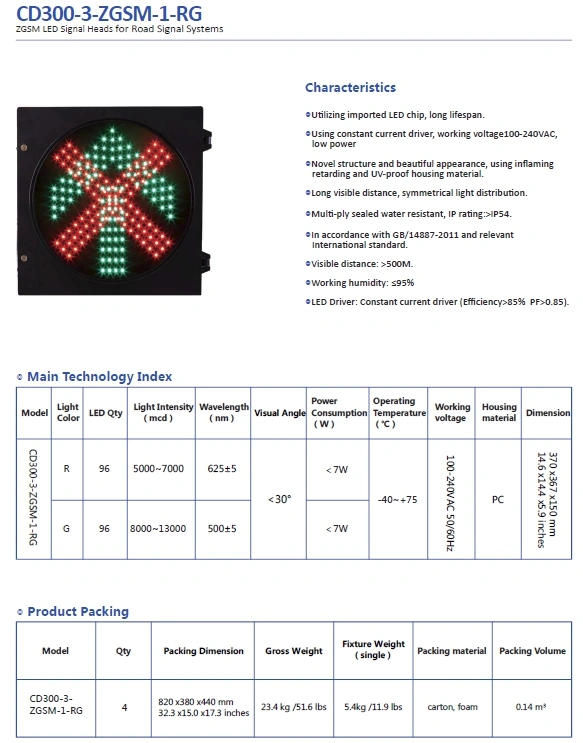 LED Traffic Signal Light with Red Cross and Green Arrow