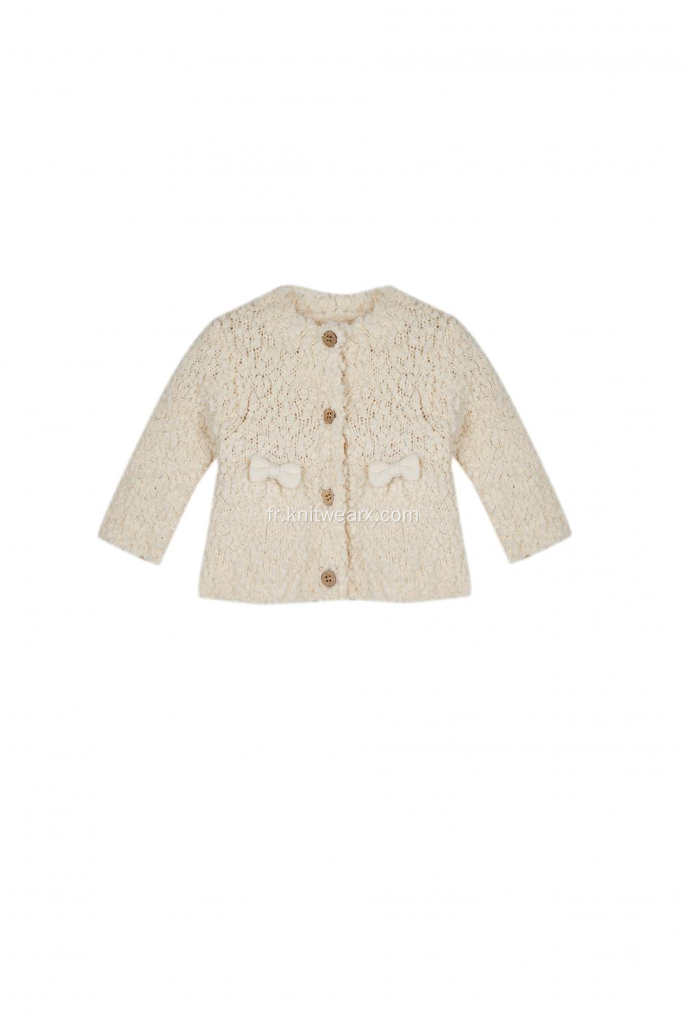 Cardigan bébé fille tricoté boutonné nœud papillon