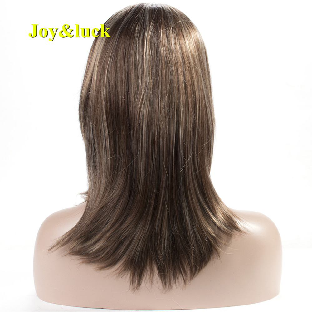 Women's Wig With Adjustable Band Part Piano Wig Brown Highlight Blonde Middle Natural Straight Short Bob Cut Synthetic Hair Wigs