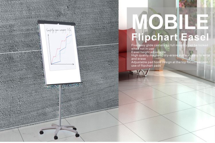 Mobile standard whiteboard Flip chart with roller wheels