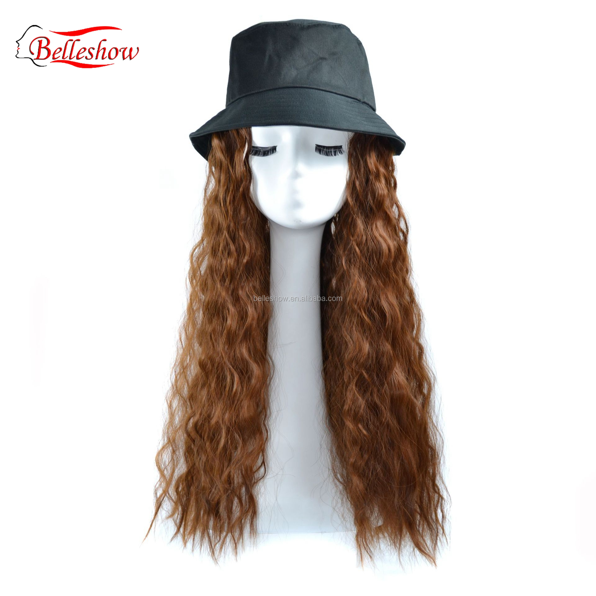 Hot sell wholesale Fisherman hat wig ins hot sell corn style hat fashion black girl curly cap Long curly corn hair