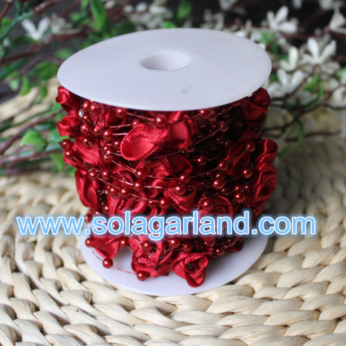 10 M / 32,8 Voeten Parel Kralen Garland Rose Bloem String Voor Bruiloft Opknoping Decor Ambachten