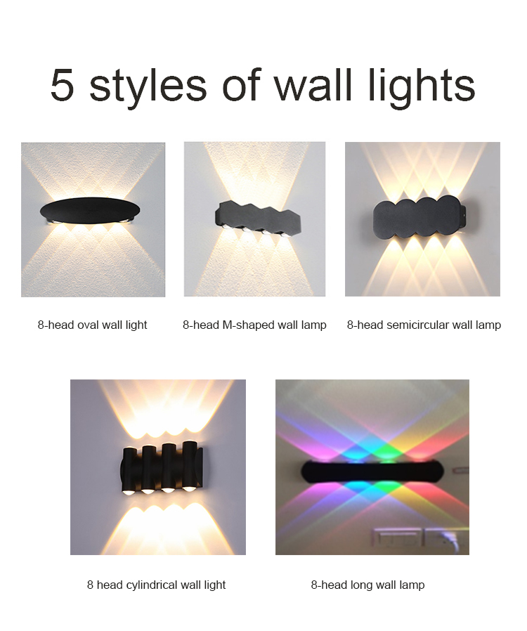 8*1W Wall Light LED Waterproof IP65 Outdoor aluminum Wall Lamps Bedside Decoration Outdoor Balcony Light