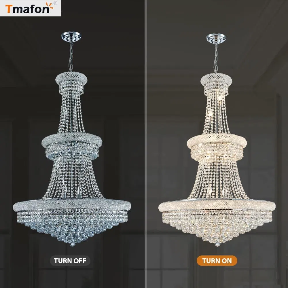 Elegant Gold Crystal Foyer Chandelier - Contemporary Ceiling Hanging Light Fixture